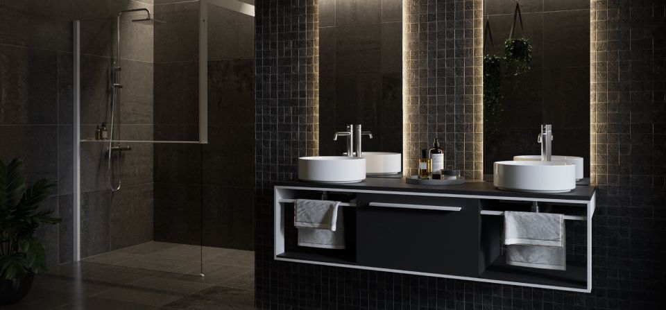 Style and uniformity fuse together
in the Iotti by Novellini Centimetro and
Frame bathroom furniture collections